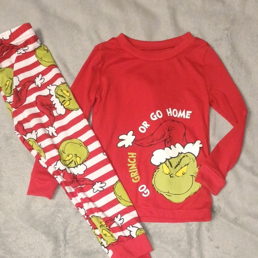 Festive Grinch Kids Pajama Set - Red and White